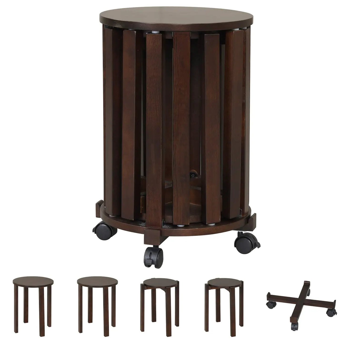 Round Portable Wood Nesting Stools with Casters