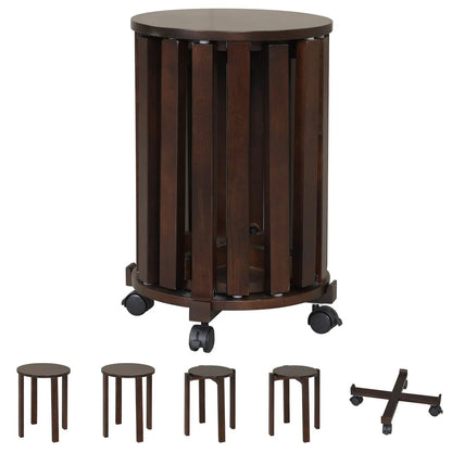 Round Portable Wood Nesting Stools with Casters