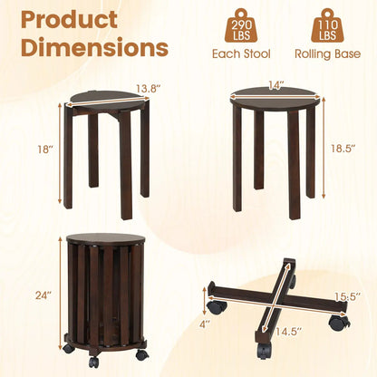 Round Portable Wood Nesting Stools with Casters