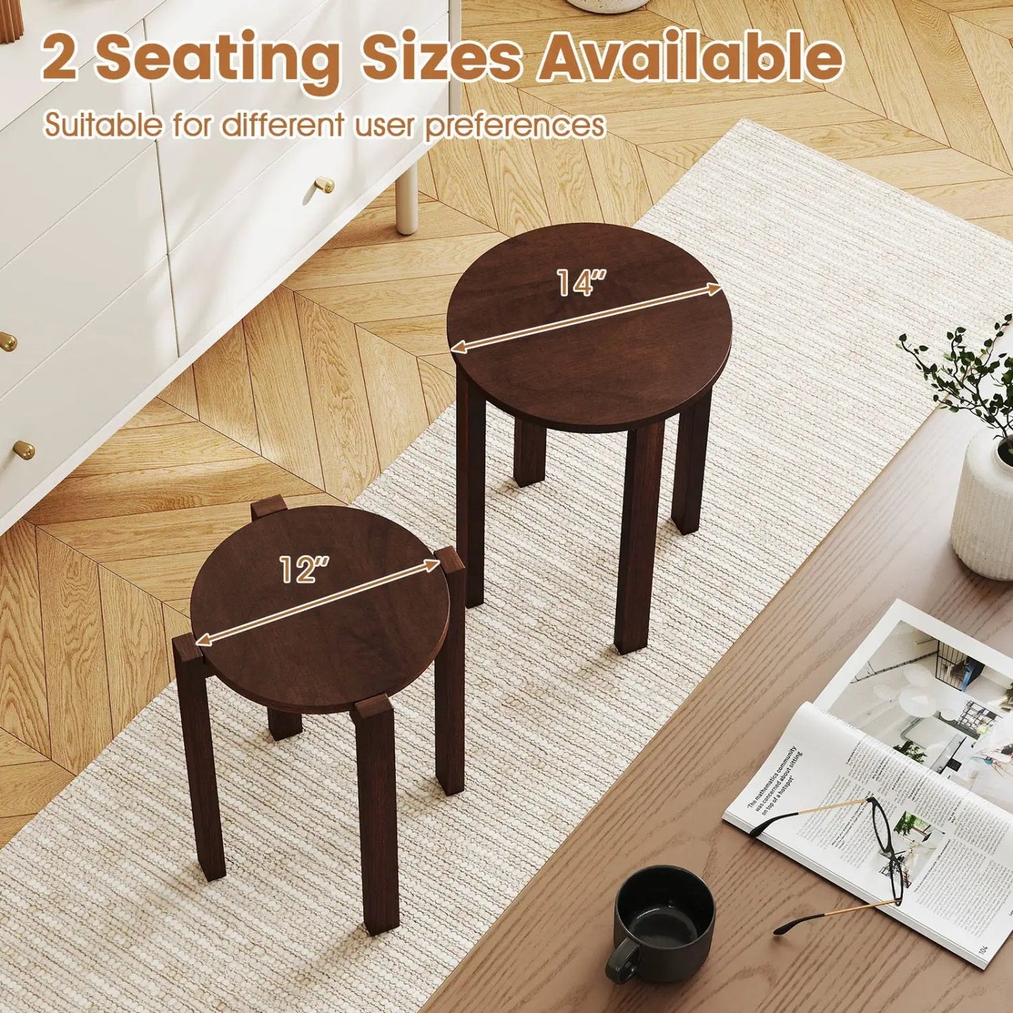 Round Portable Wood Nesting Stools with Casters