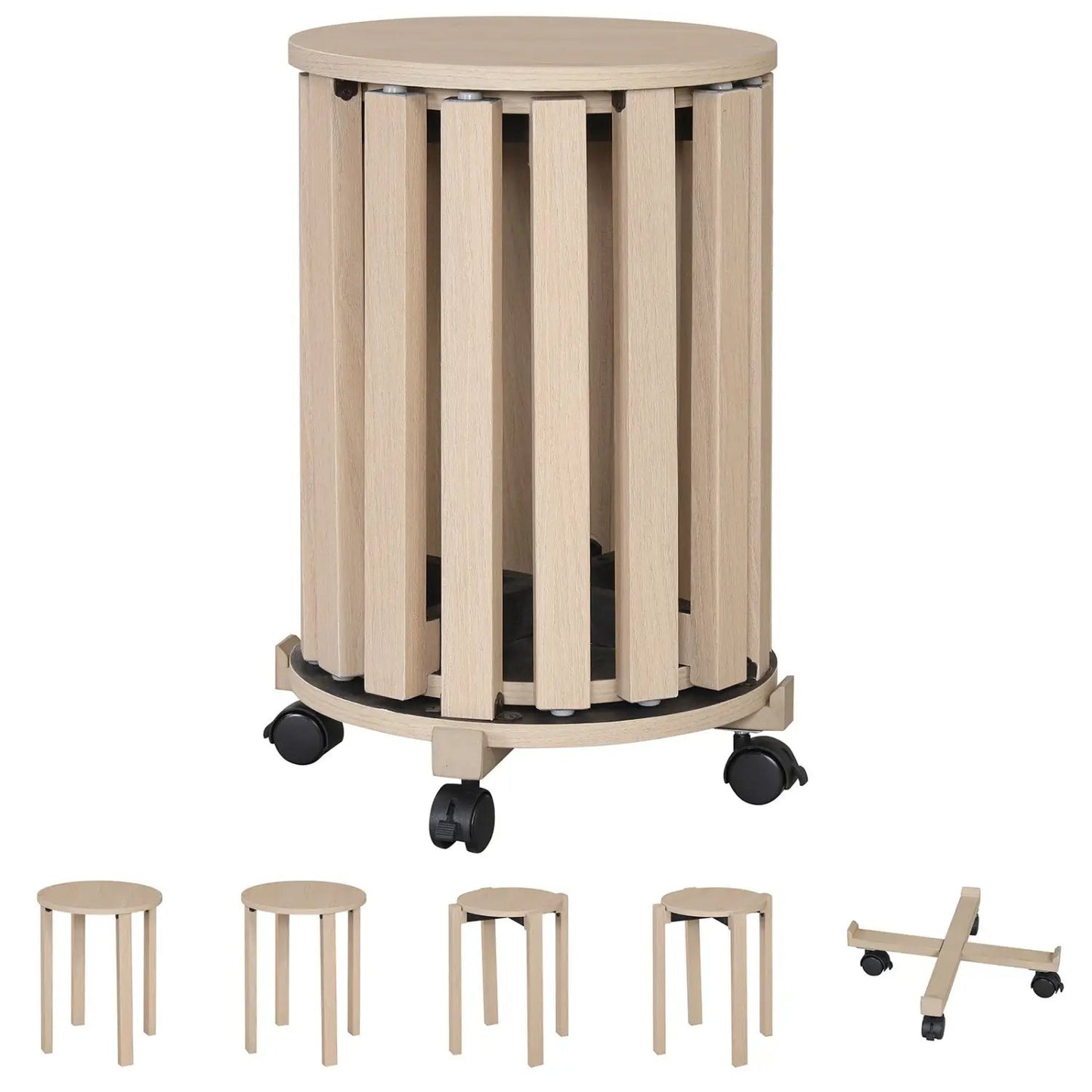 Round Portable Wood Nesting Stools with Casters