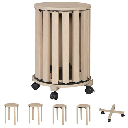 Round Portable Wood Nesting Stools with Casters