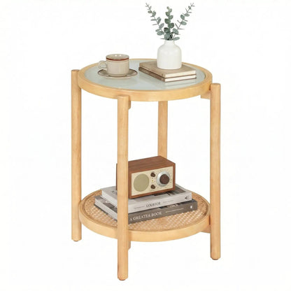 Round Side Table 2 Tier End Table Tempered Glass