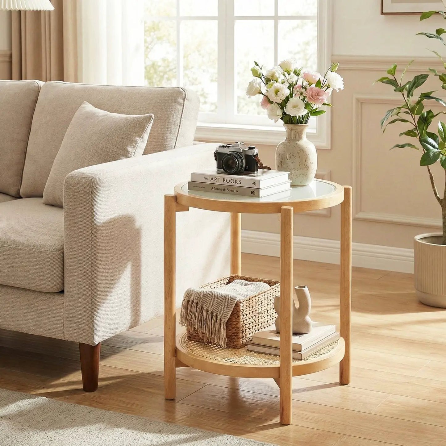 Round Side Table 2 Tier End Table Tempered Glass