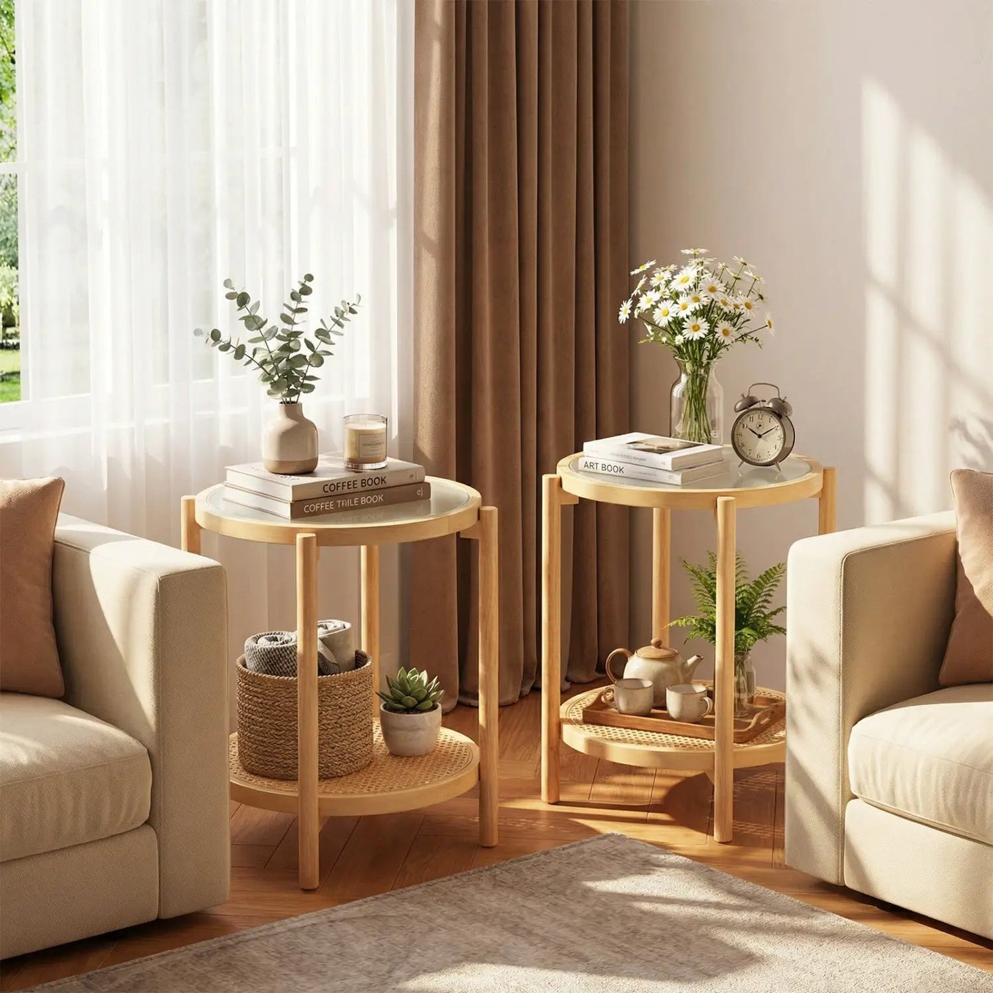 Round Side Table 2 Tier End Table Tempered Glass