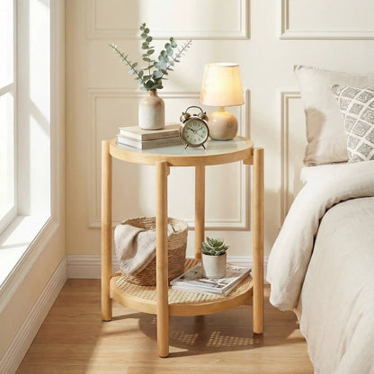 Round Side Table 2 Tier End Table Tempered Glass
