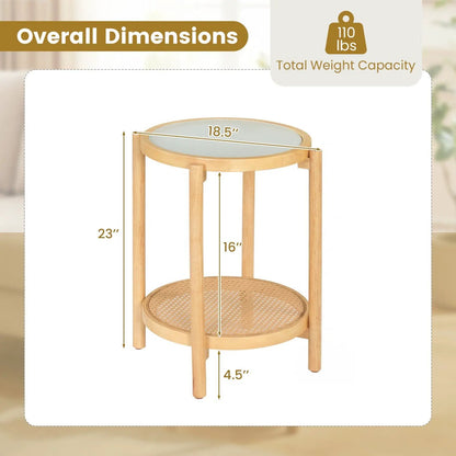 Round Side Table 2 Tier End Table Tempered Glass