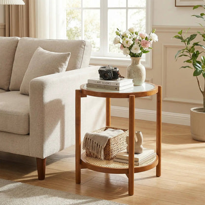 Round Side Table 2 Tier End Table Tempered Glass