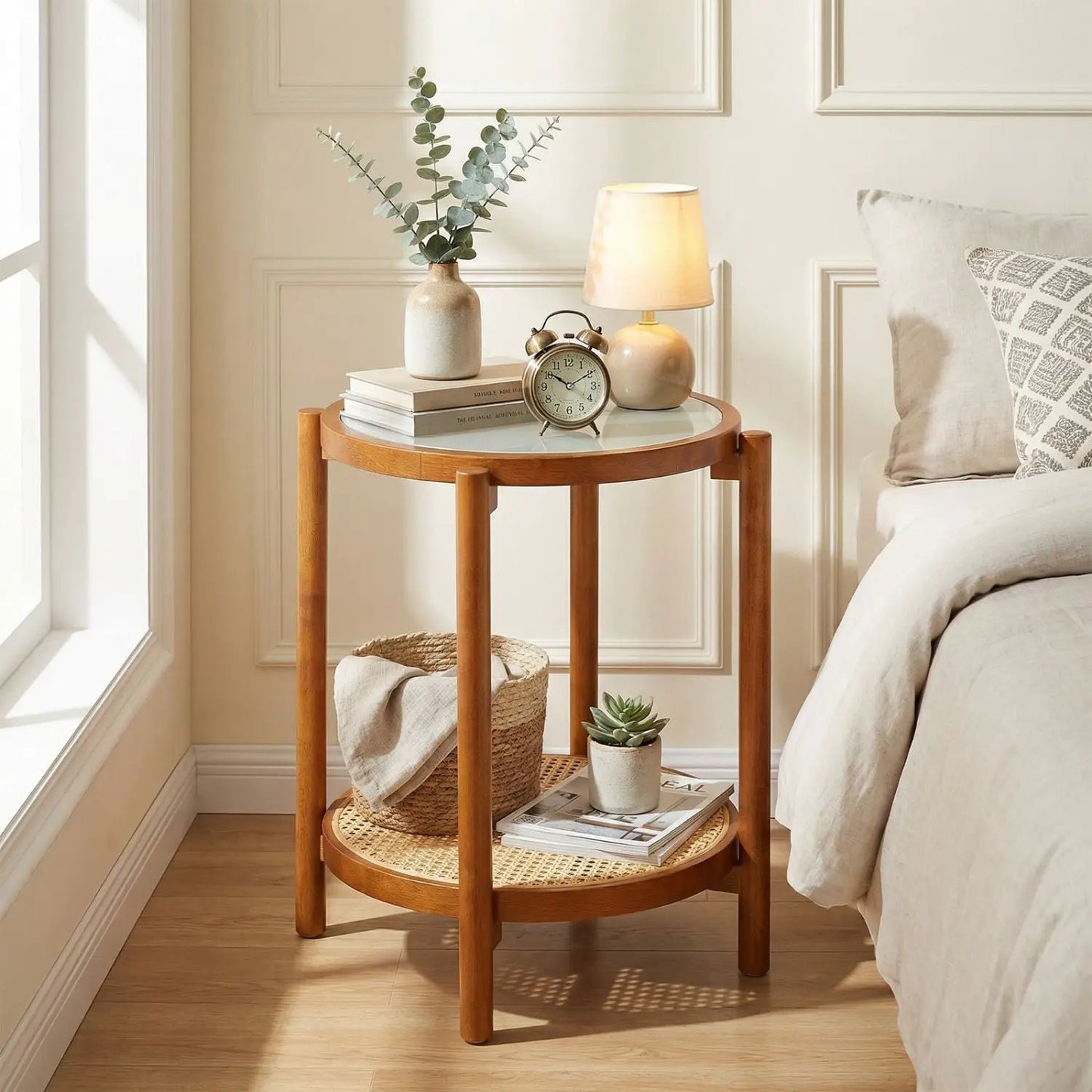 Round Side Table 2 Tier End Table Tempered Glass