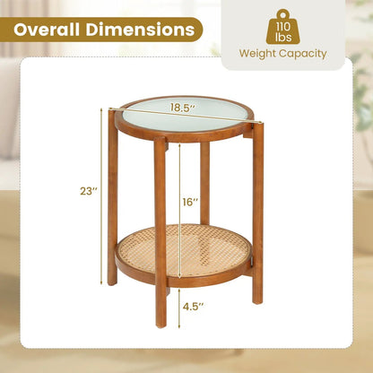Round Side Table 2 Tier End Table Tempered Glass
