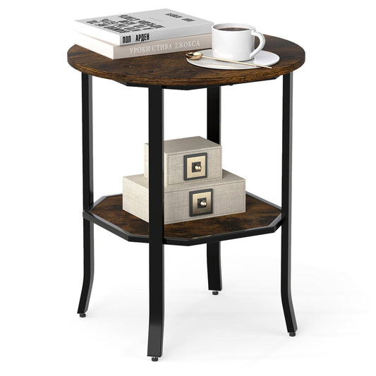 Round Side Table Small End Table with Storage Shelf 2-Tier Nightstand for Small Space - Tampa Home & Garden Store