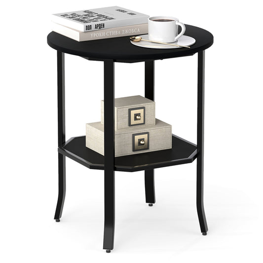 Round Side Table Small End Table with Storage Shelf 2-Tier Nightstand for Small Space - Tampa Home & Garden Store