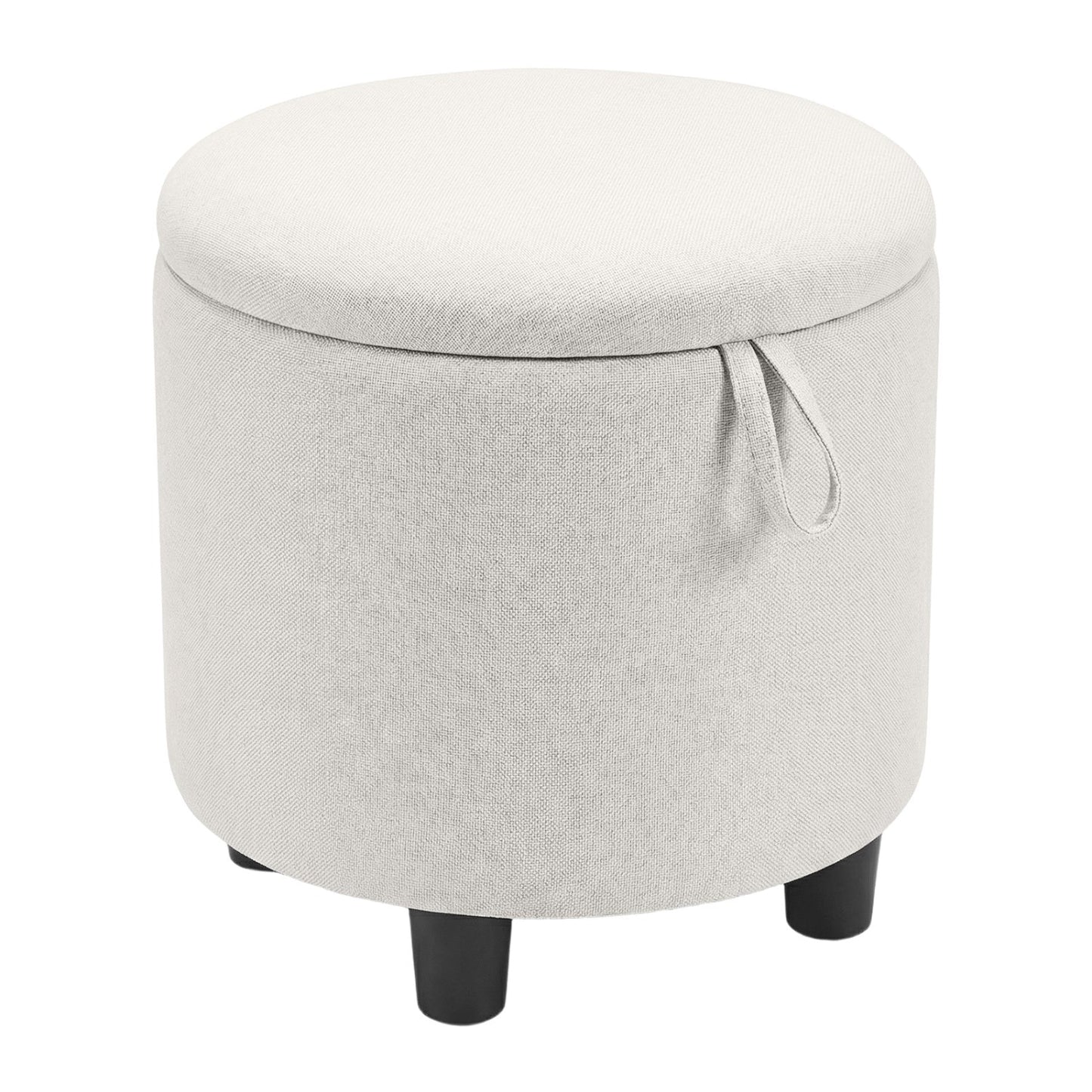Round Storage Ottoman Linen Fabric Upholstered Footrest Stool