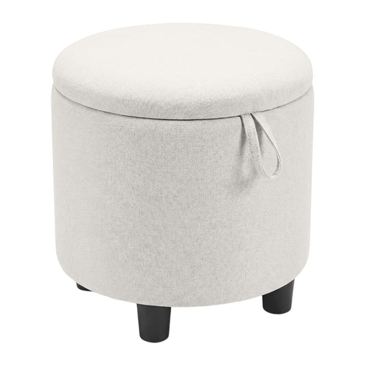 Round Storage Ottoman Linen Fabric Upholstered Footrest Stool - Tampa Home & Garden Store