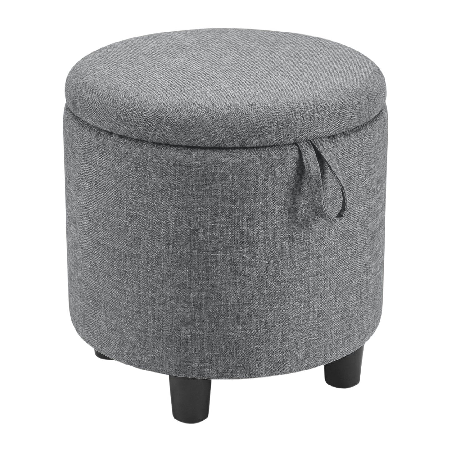 Round Storage Ottoman Linen Fabric Upholstered Footrest Stool