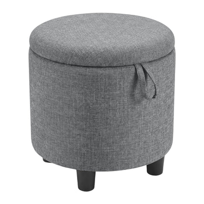 Round Storage Ottoman Linen Fabric Upholstered Footrest Stool