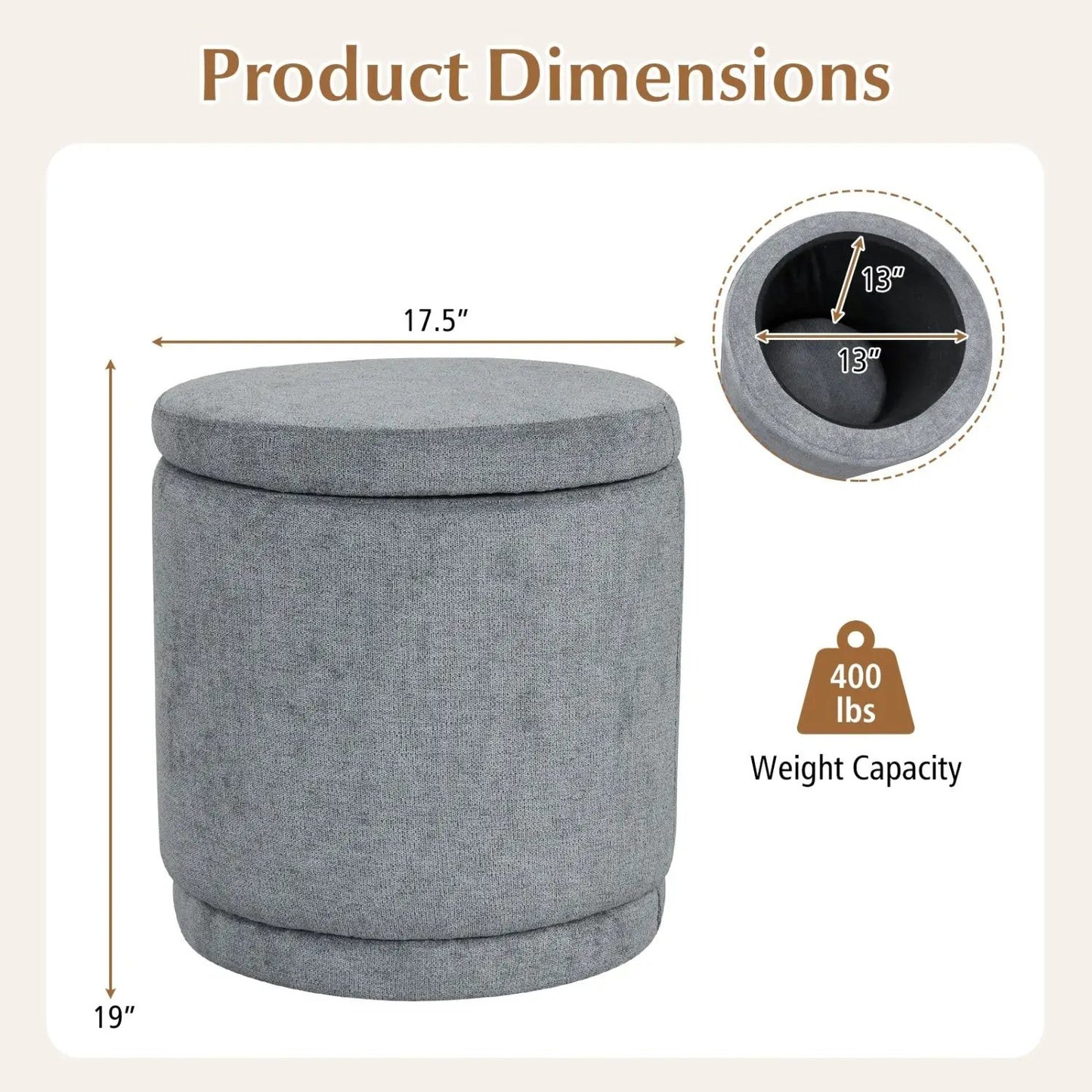 Round Storage Ottoman with Removable Lid