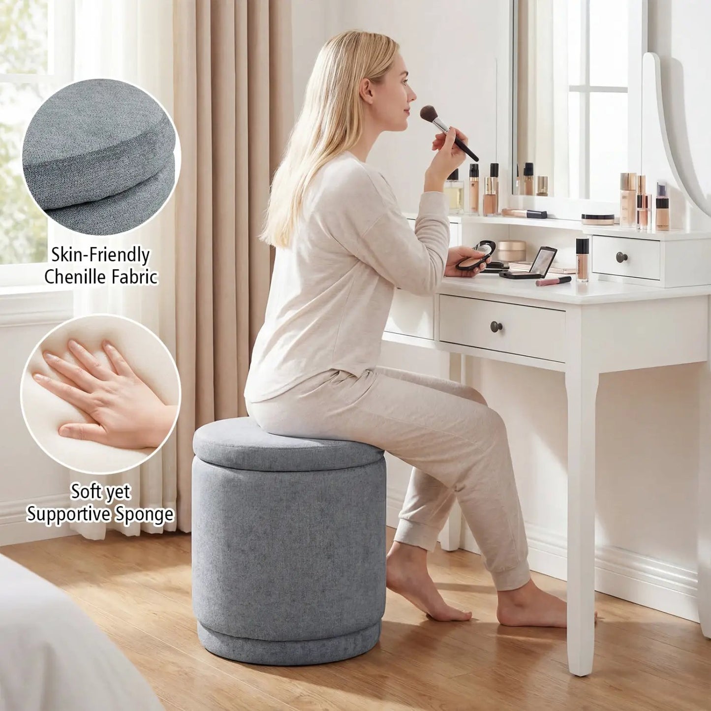 Round Storage Ottoman with Removable Lid