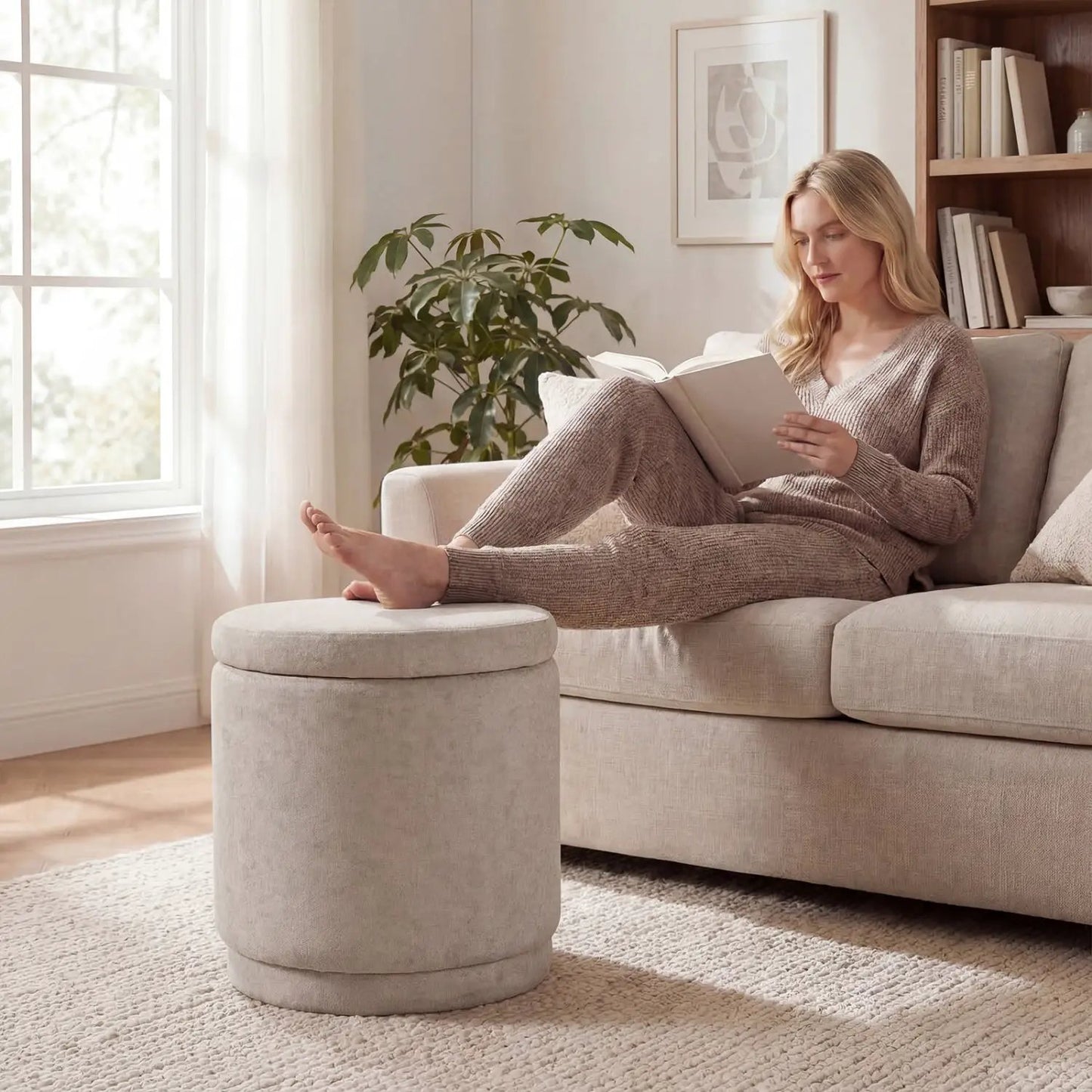 Round Storage Ottoman with Removable Lid