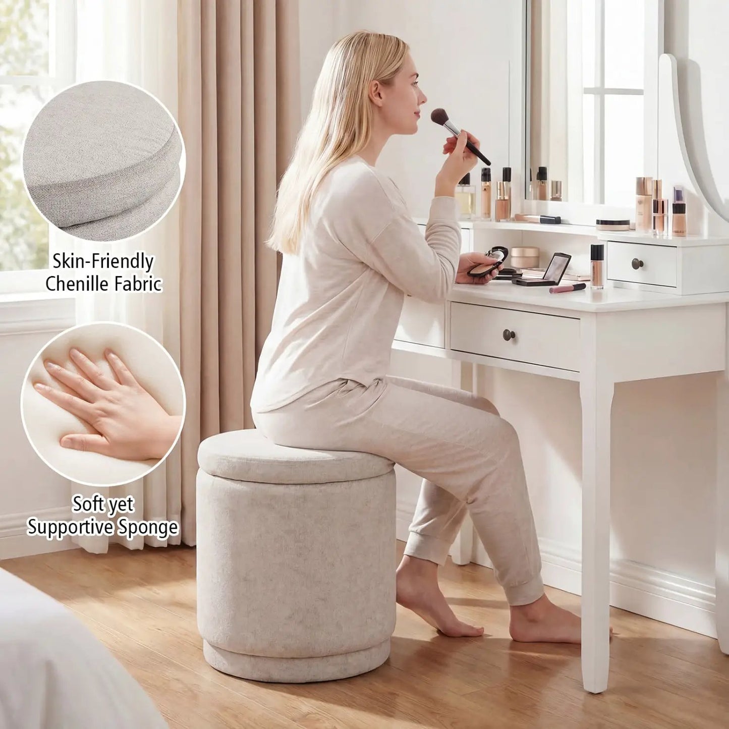 Round Storage Ottoman with Removable Lid