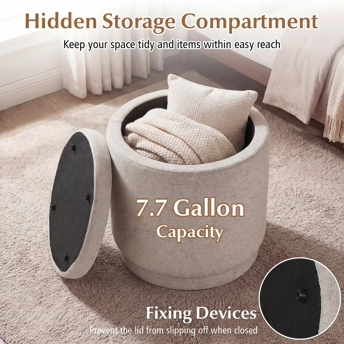 Round Storage Ottoman with Removable Lid