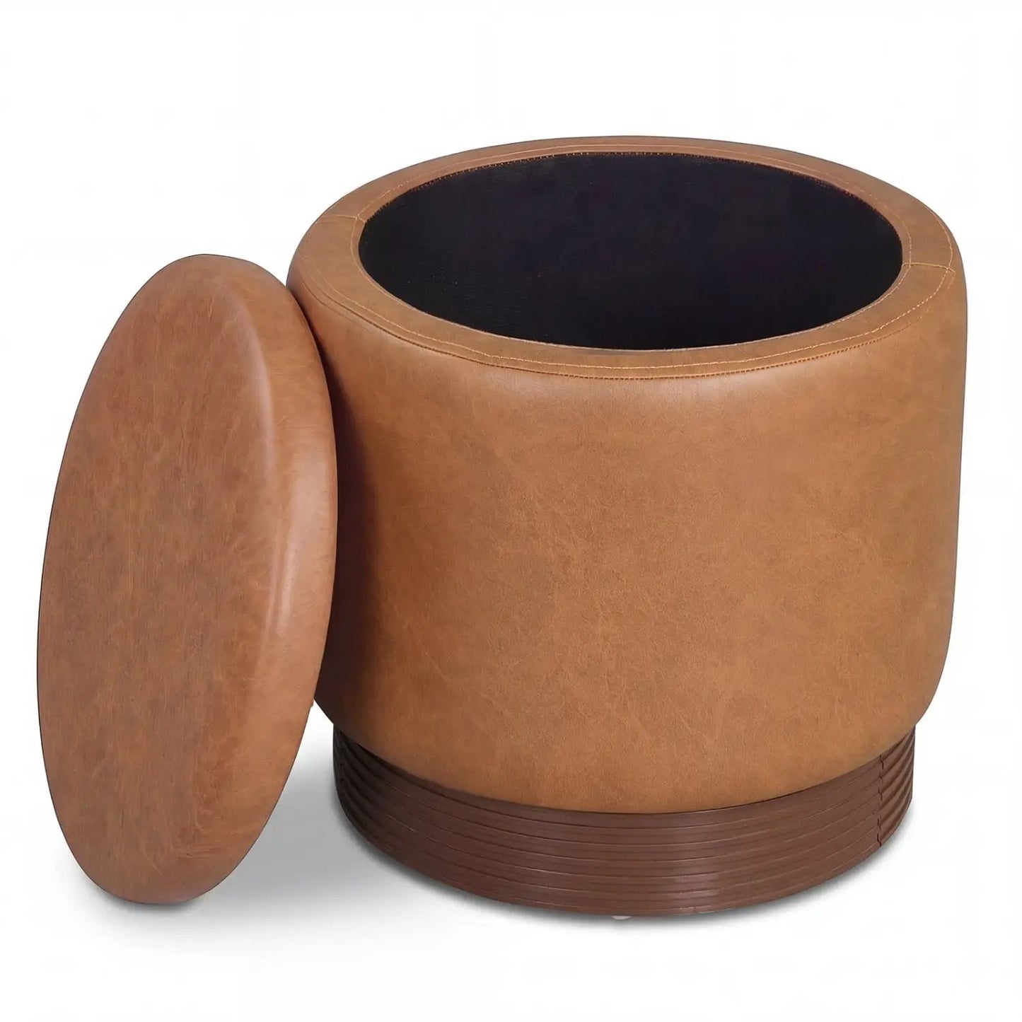 Round Storage Ottoman with Acacia Wood Frame