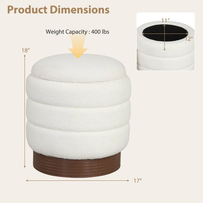 Round Storage Ottoman with Acacia Wood Frame for Living Room