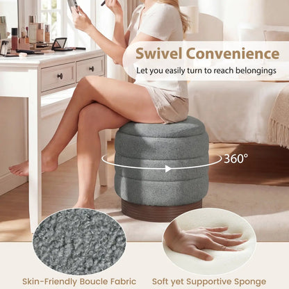 Round Storage Ottoman with Acacia Wood Frame for Living Room