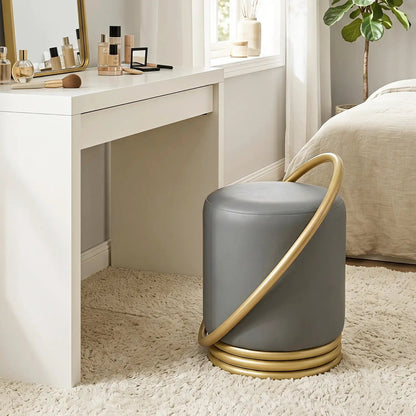Round Vanity Stool with Gold Halo Design