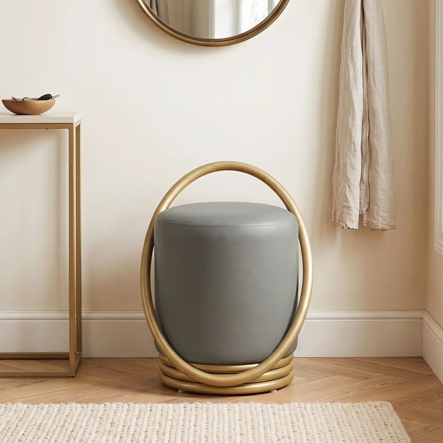 Round Vanity Stool with Gold Halo Design