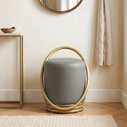 Round Vanity Stool with Gold Halo Design