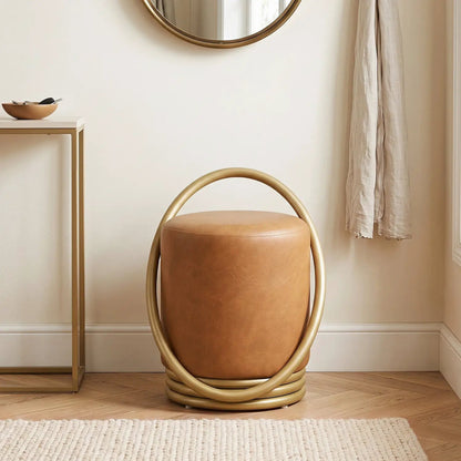 Round Vanity Stool with Gold Halo Design
