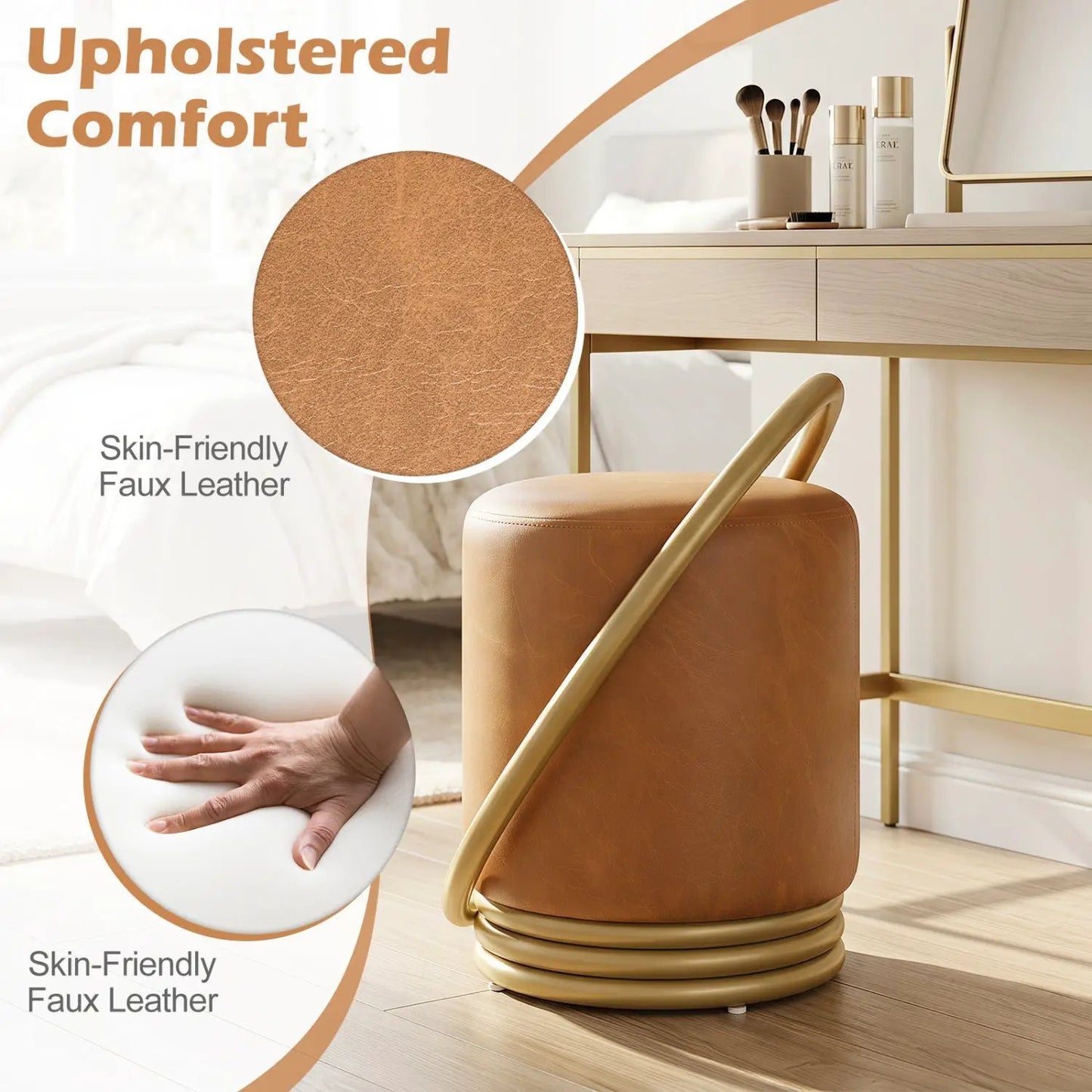 Round Vanity Stool with Gold Halo Design