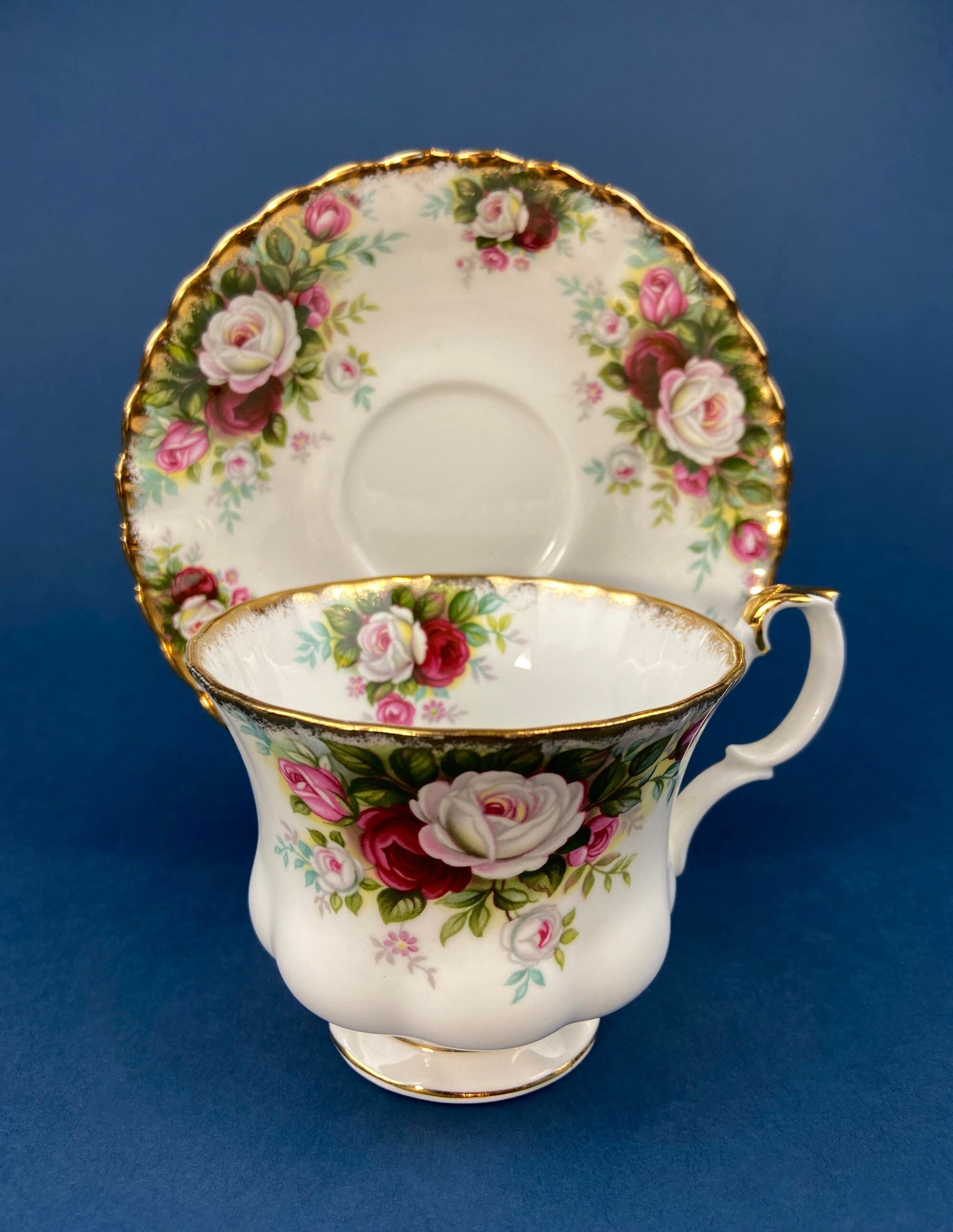 Royal Albert Cup and Saucer. Celebration Motif Tea/Coffee Set. Red, Pink & White Roses. Made in England. Collectibles. Gift for Her. - Tampa Home & Garden Store