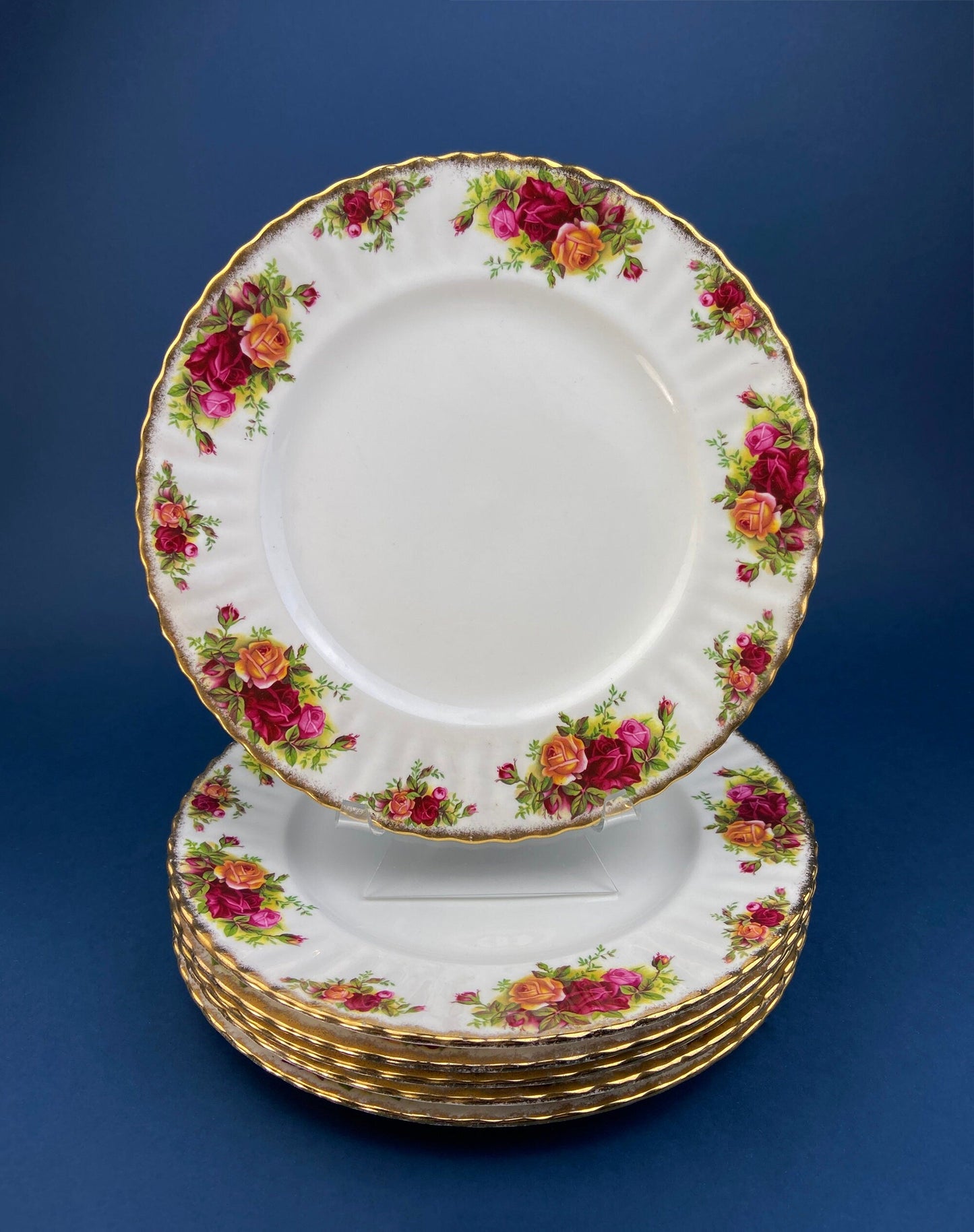 Royal Albert Old Country Roses Motif 10.25" Dinner Plates. Set of 5 Plates. Made in England. Dining Room Table Decor. Modern Farmhouse. - Tampa Home & Garden Store