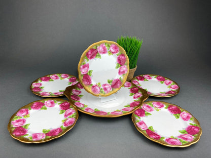 Royal Albert Set of Six Dessert Plates and One Serving Plate  with Old English Rose Pattern.  Made in England. - Tampa Home & Garden Store