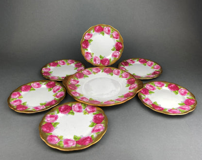 Royal Albert Set of Six Dessert Plates and One Serving Plate  with Old English Rose Pattern.  Made in England. - Tampa Home & Garden Store
