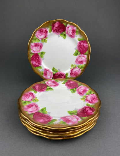 Royal Albert Set of Six Dessert Plates and One Serving Plate  with Old English Rose Pattern.  Made in England. - Tampa Home & Garden Store