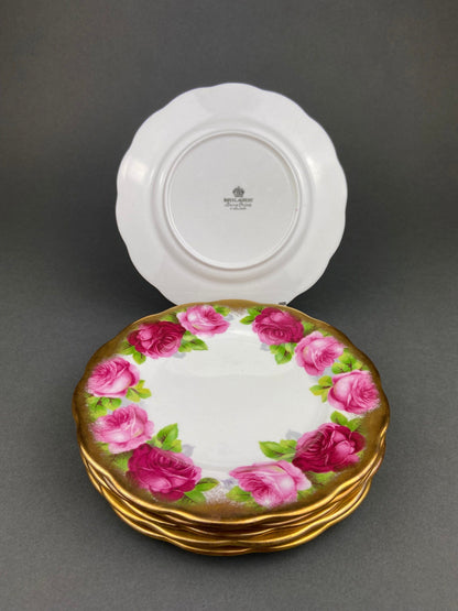 Royal Albert Set of Six Dessert Plates and One Serving Plate  with Old English Rose Pattern.  Made in England. - Tampa Home & Garden Store