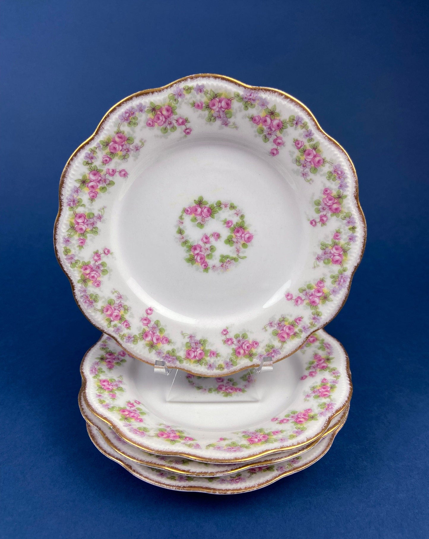 Royal Limoges Dessert Plates (Set of 4): Antique Hand-Painted Rose Garland, Made in France - Tampa Home & Garden Store