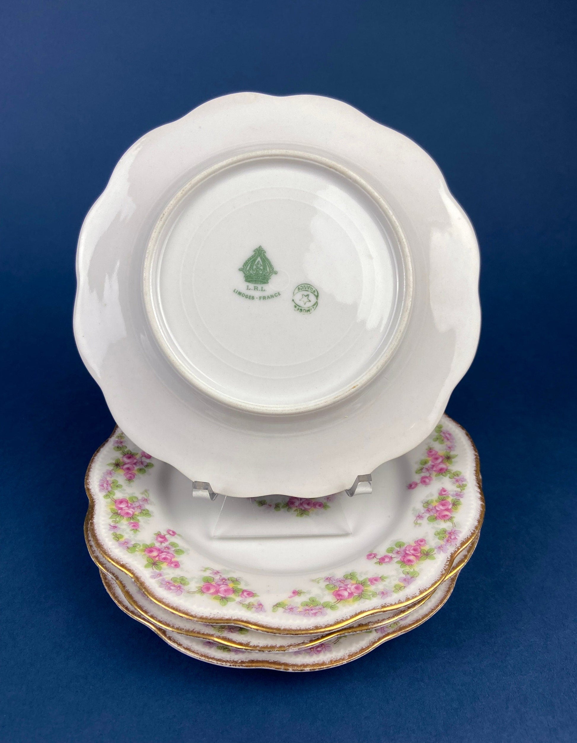 Royal Limoges Dessert Plates (Set of 4): Antique Hand-Painted Rose Garland, Made in France - Tampa Home & Garden Store