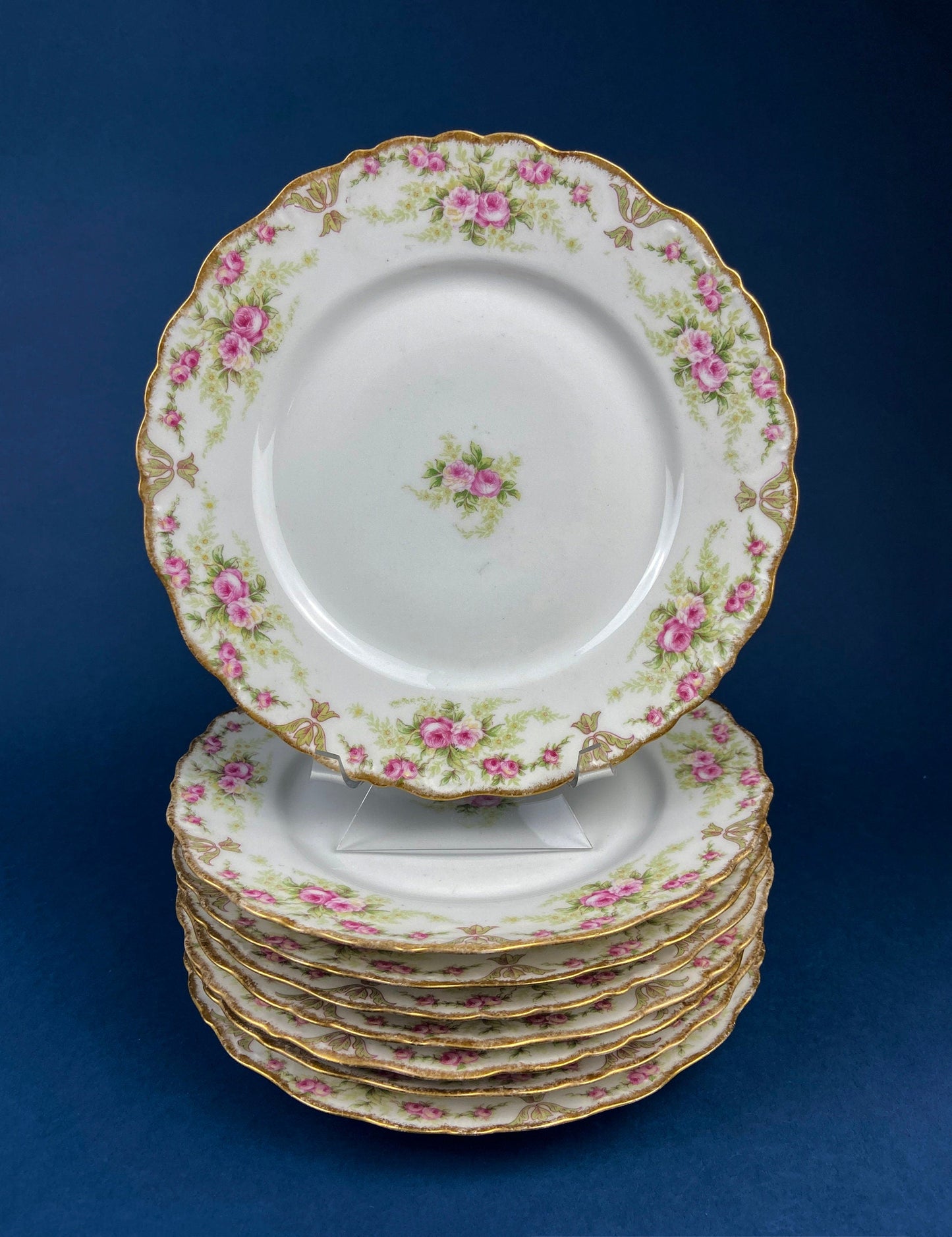 Royal Limoges Dessert Plates (Set of 4): Antique Hand-Painted Rose Garland, Made in France - Tampa Home & Garden Store