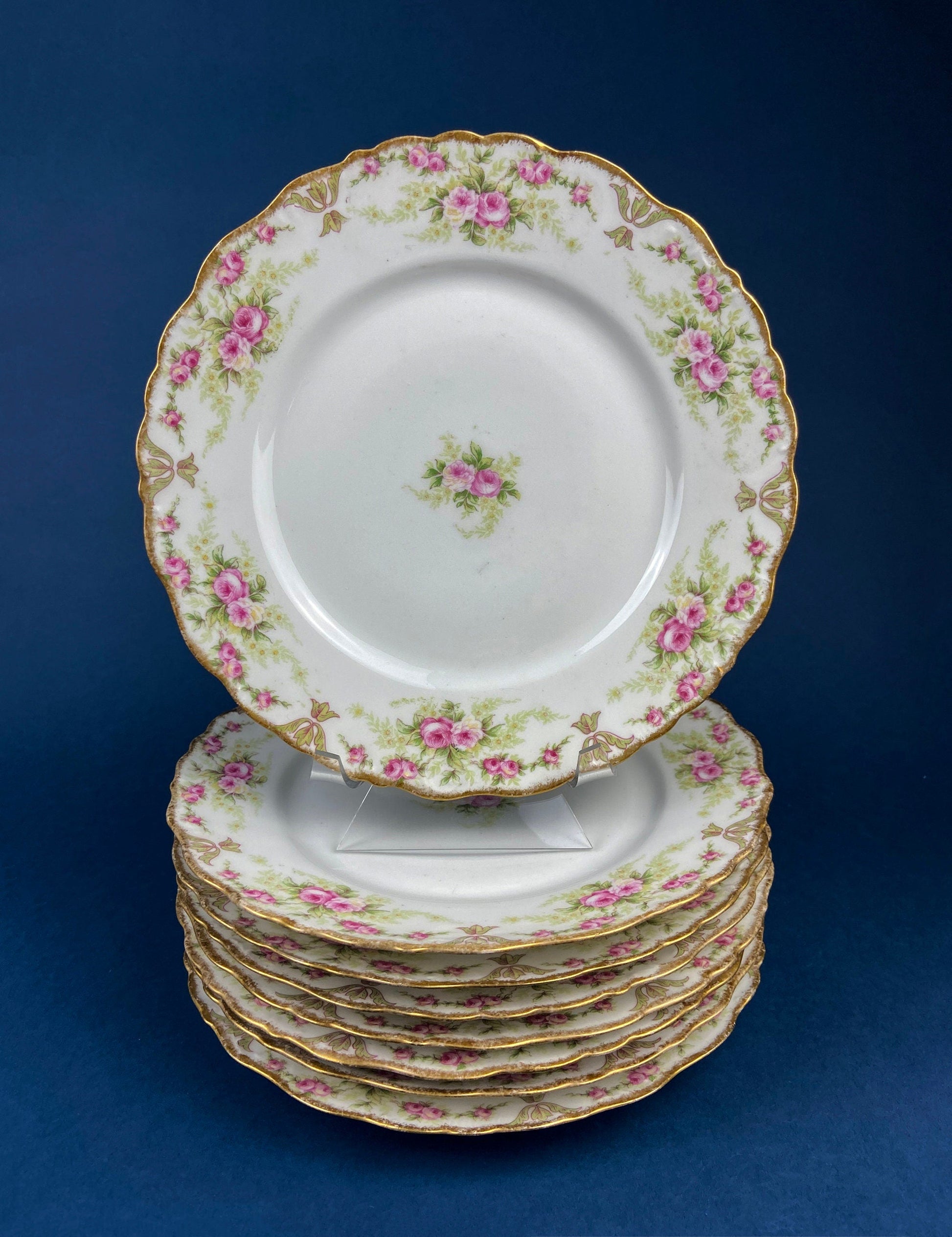 Royal Limoges Dessert Plates (Set of 4): Antique Hand-Painted Rose Garland, Made in France - Tampa Home & Garden Store
