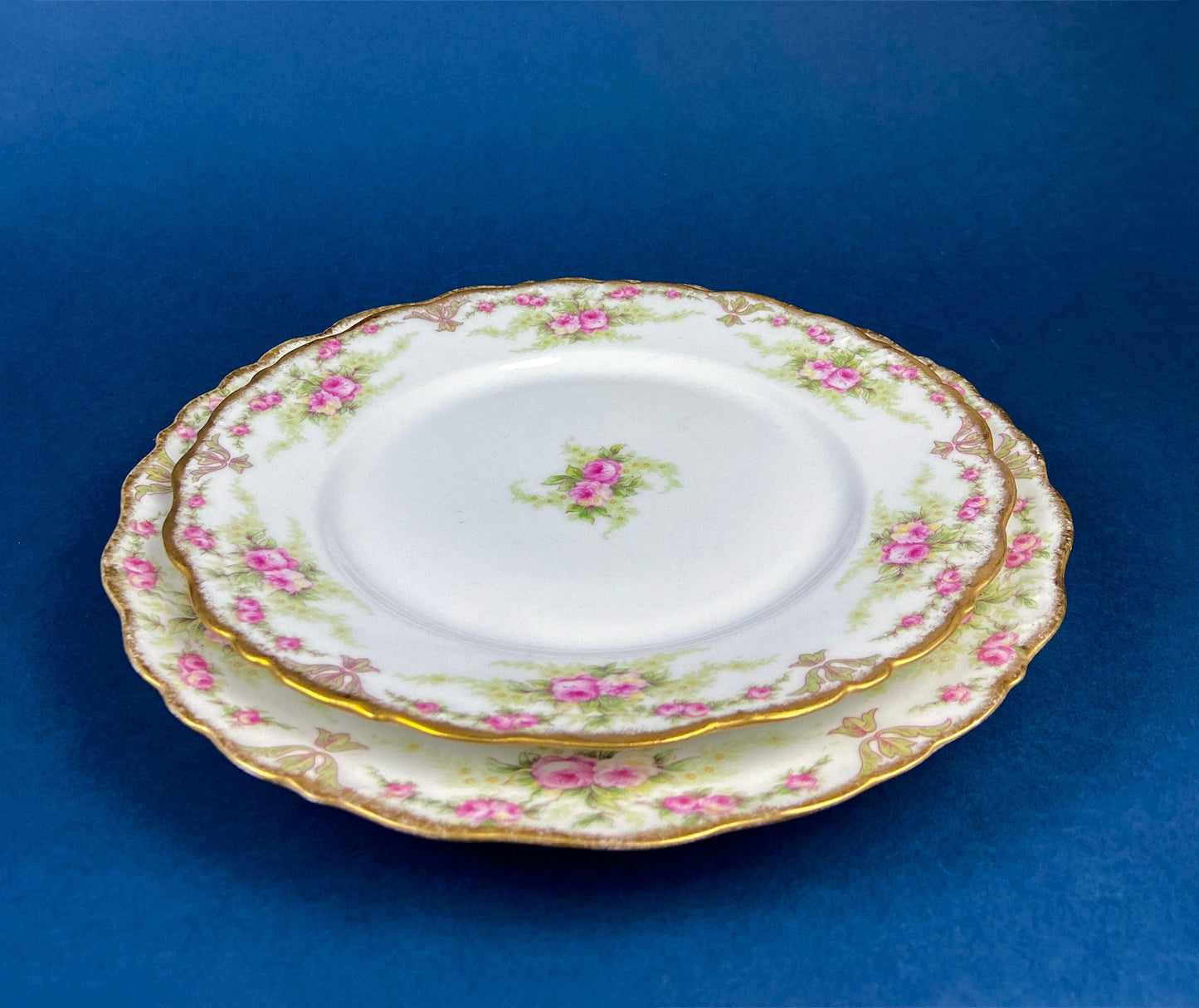Royal Limoges Dessert Plates (Set of 4): Antique Hand-Painted Rose Garland, Made in France - Tampa Home & Garden Store