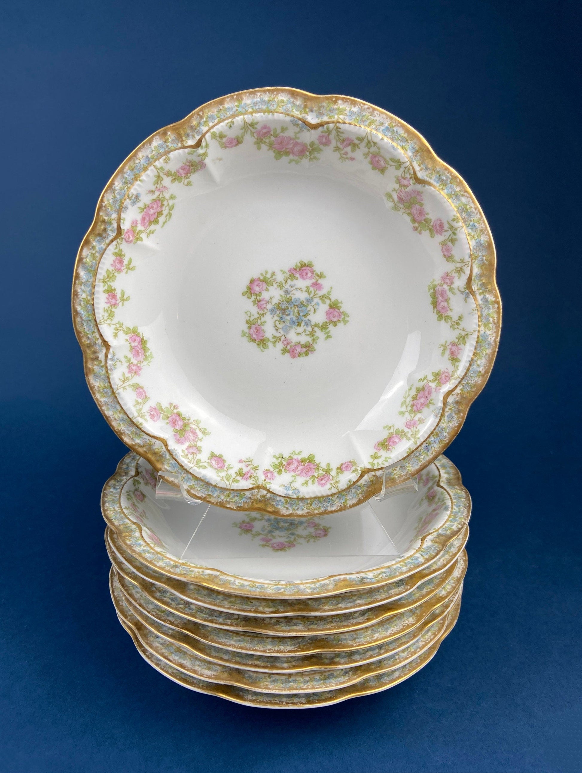 Royal Limoges Dessert Plates (Set of 4): Antique Hand-Painted Rose Garland, Made in France - Tampa Home & Garden Store