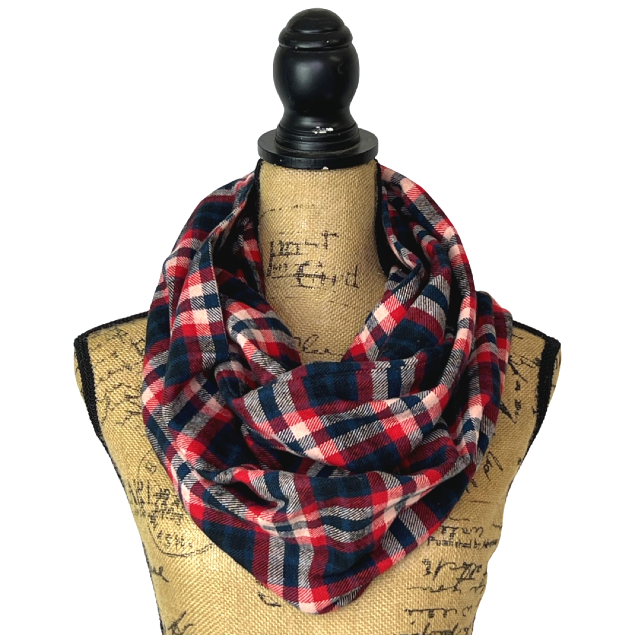Royal Navy, Red, Black and Creamy White Plaid Flannel Infinity or Blanket Scarf - Tampa Home & Garden Store