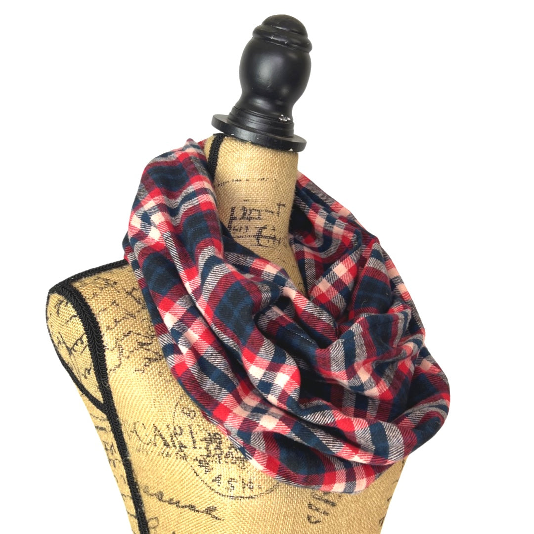 Royal Navy, Red, Black and Creamy White Plaid Flannel Infinity or Blanket Scarf - Tampa Home & Garden Store