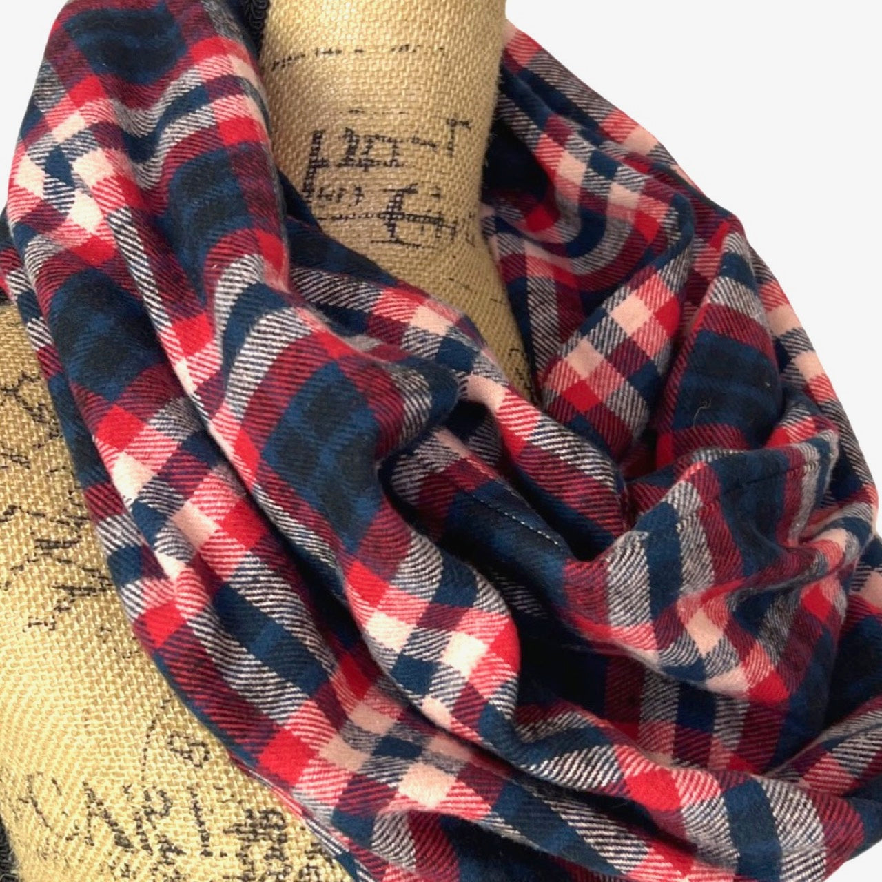 Royal Navy, Red, Black and Creamy White Plaid Flannel Infinity or Blanket Scarf - Tampa Home & Garden Store