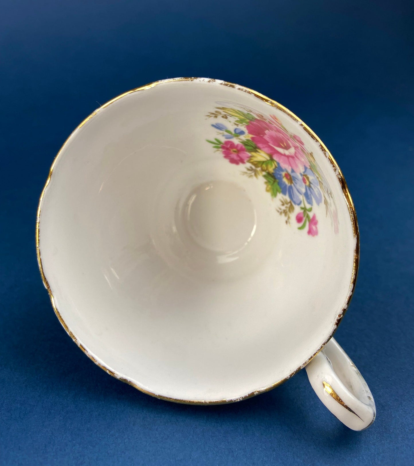 Royal Stafford Cup and Saucer. Black with Gold. Hand Painted Flower Bouquet Inside of Cup and on the Plate. - Tampa Home & Garden Store