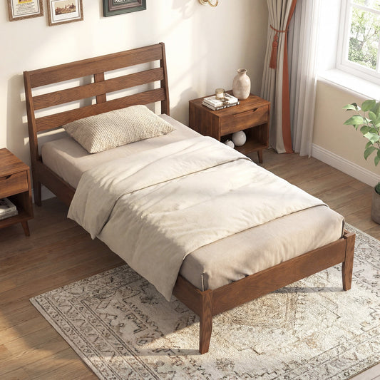 Twin Size Wood Platform Bed Frame with Slat Headboard - Tampa Home & Garden Store